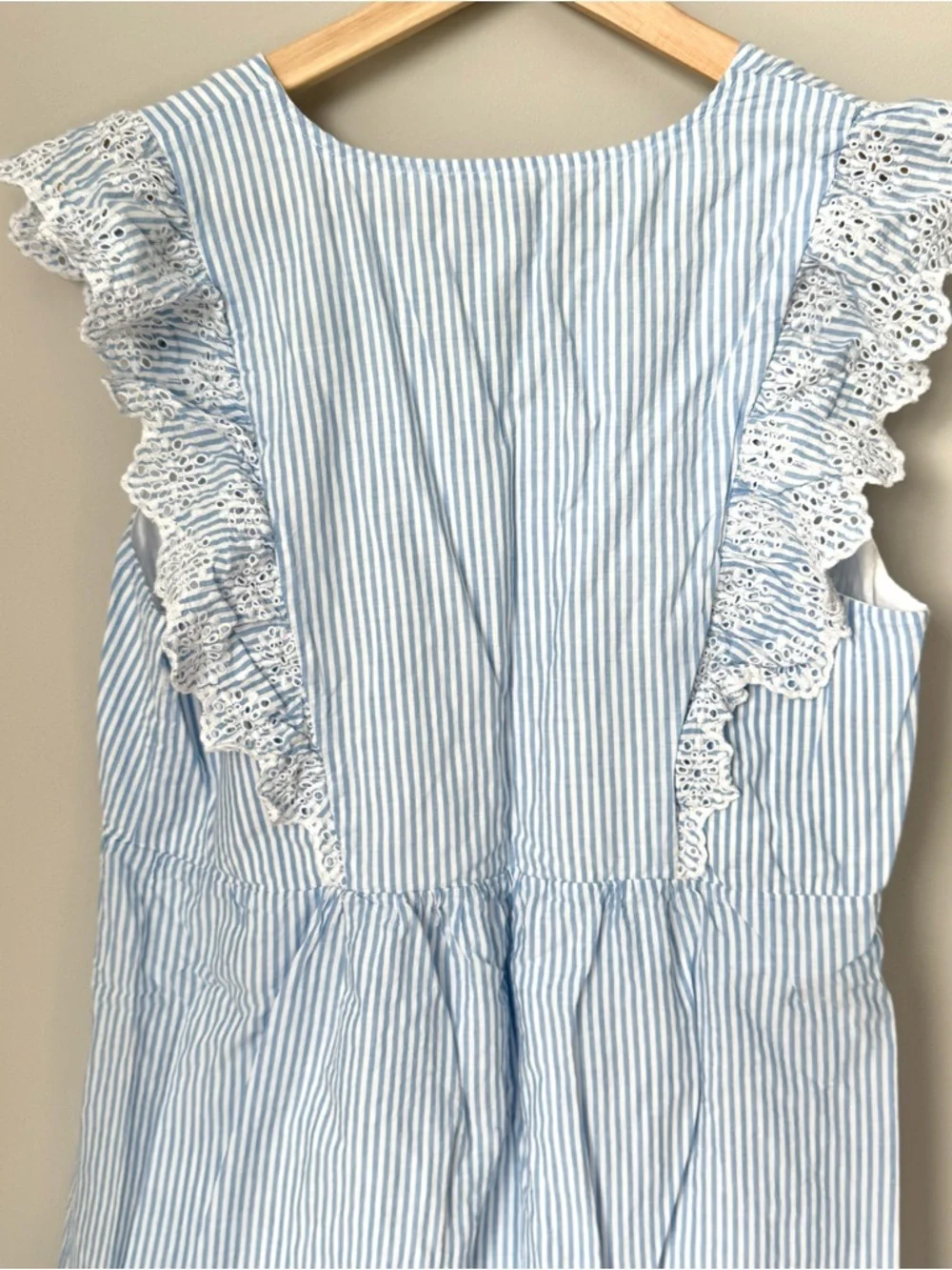 LOFT Light Blue Eyelet Ruffle Stripe Sleeveless Spring Dress